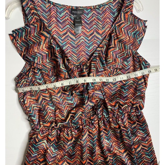 Bisou Bisou Orange blue Purple Ruffle Sleeveless V Neck Mini Women Dress size 14 - Picture 11 of 14